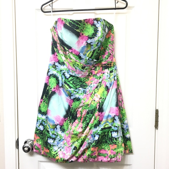 Zara | Floral Strapless Dress Large - Picture 2 of 13